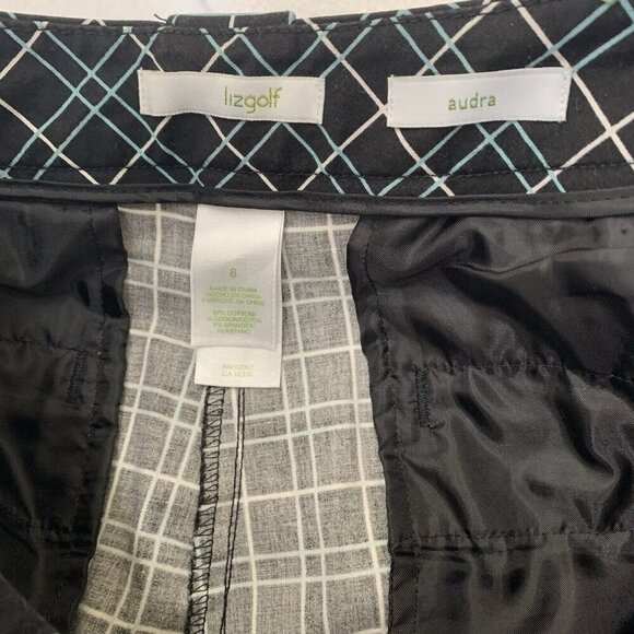 Liz Claiborne Liz Golf Audra Women's Size 8 Pants Black Blue Geometric Check - Picture 10 of 12